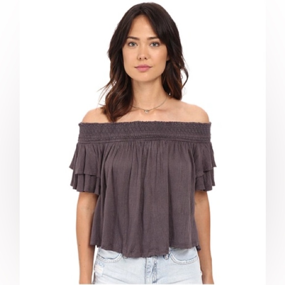 Free People Santorini Top Ruffled Off-Shoulder Cropped Shirt Size Small